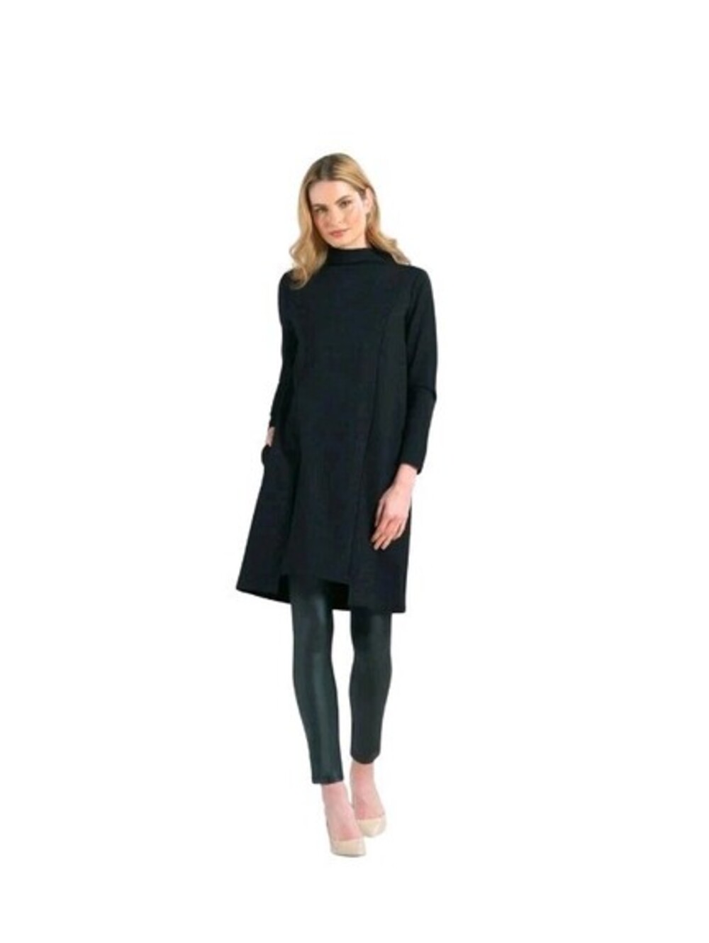 Clara Sun Woo Funnel Neck Tunic Dress XL Black Lagenlook Minimalist HiLo Scuba